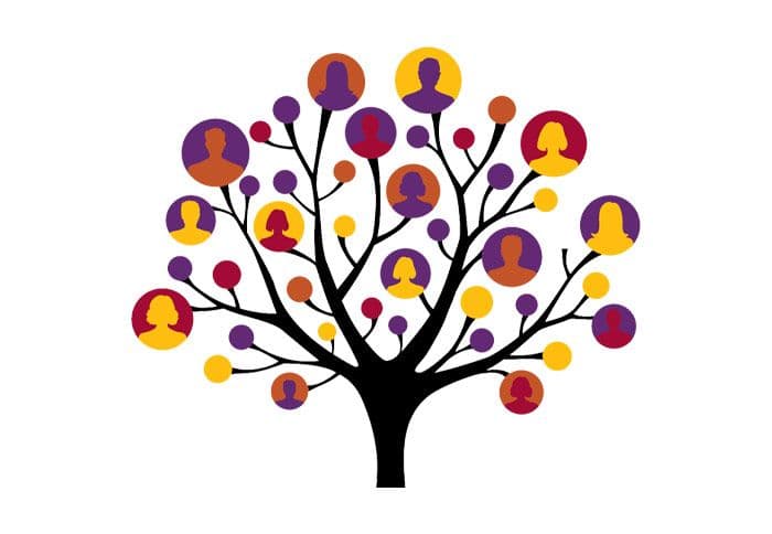 Illustration of a tree with icons of people on the branches